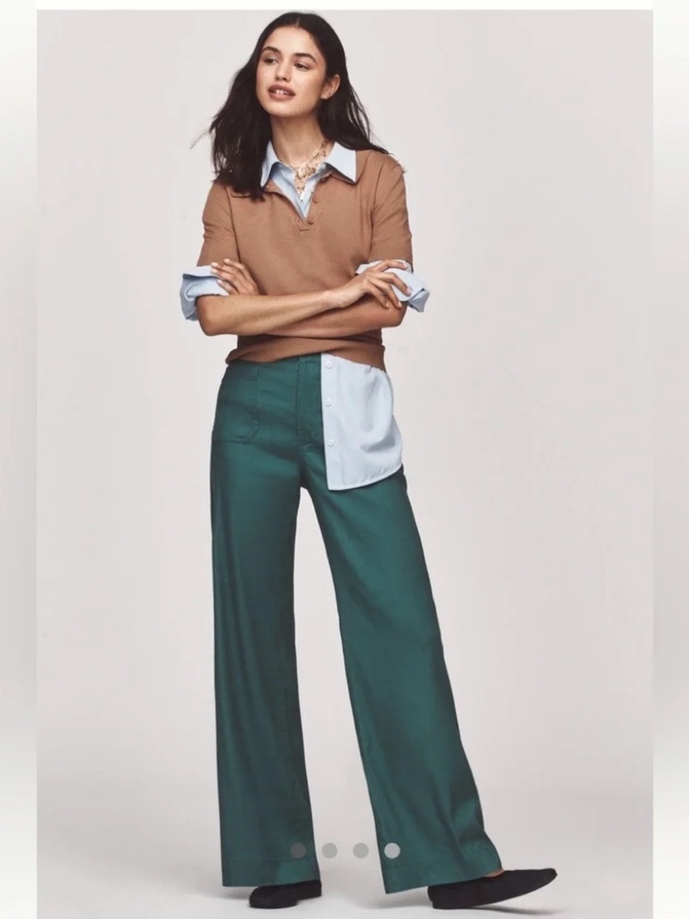The Colette Linen Full-Length Wide-Leg Pants by Maeve Size 29 Aventurine